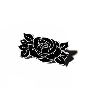 Ball & Chain Co black white rose flower enamel pin